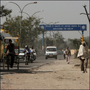 Welcome to Delhi -road sign in India