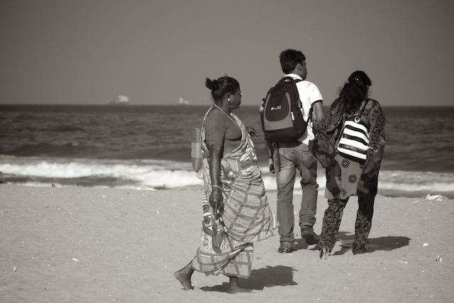 Beachgoers on the Marina Beach, Chennai, 2013