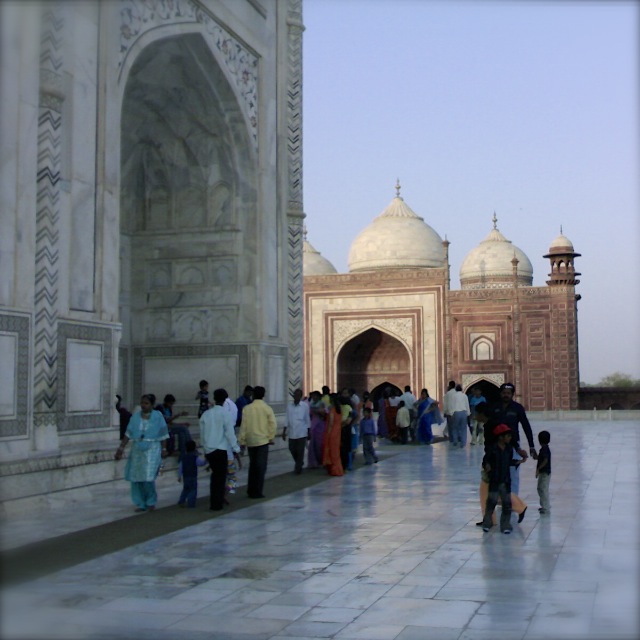 Tourists by Taj Mahal in Agra, India