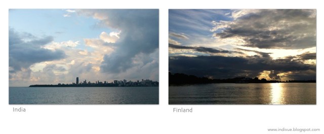 Mumbai's skyline and Helsinki's skyline with sunset - Mumbain siluetti ja Helsingin siluetti kera auringonlaskun
