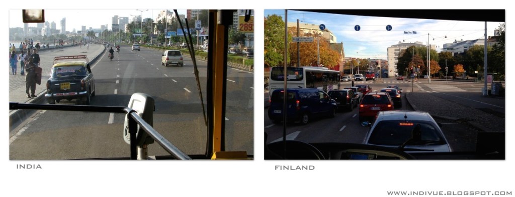 Inside Indian and Finnish buses