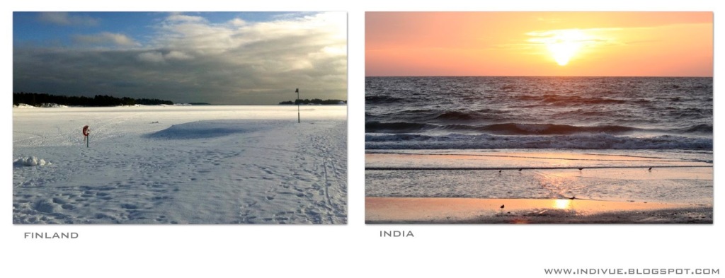 Seas in February in Finland and in India