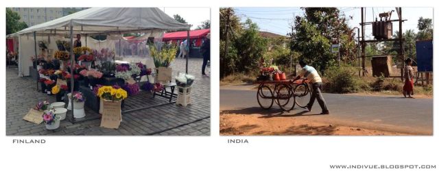 Outdoor flower shop in India and in Finland - Ulkoilmakukkakauppa Intiassa ja Suomessa