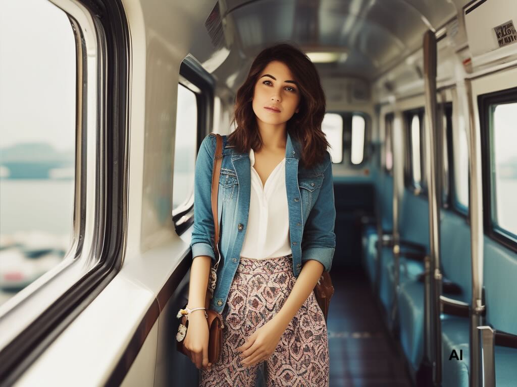 Illustration image of a woman traveling in train