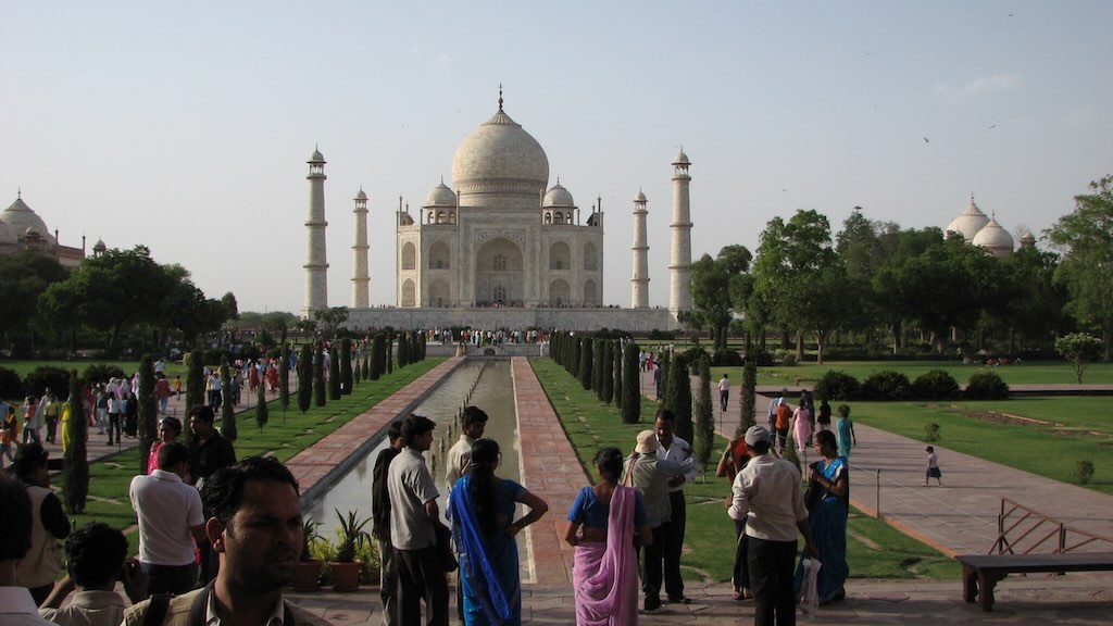 Taj Mahal and tourists in Agra