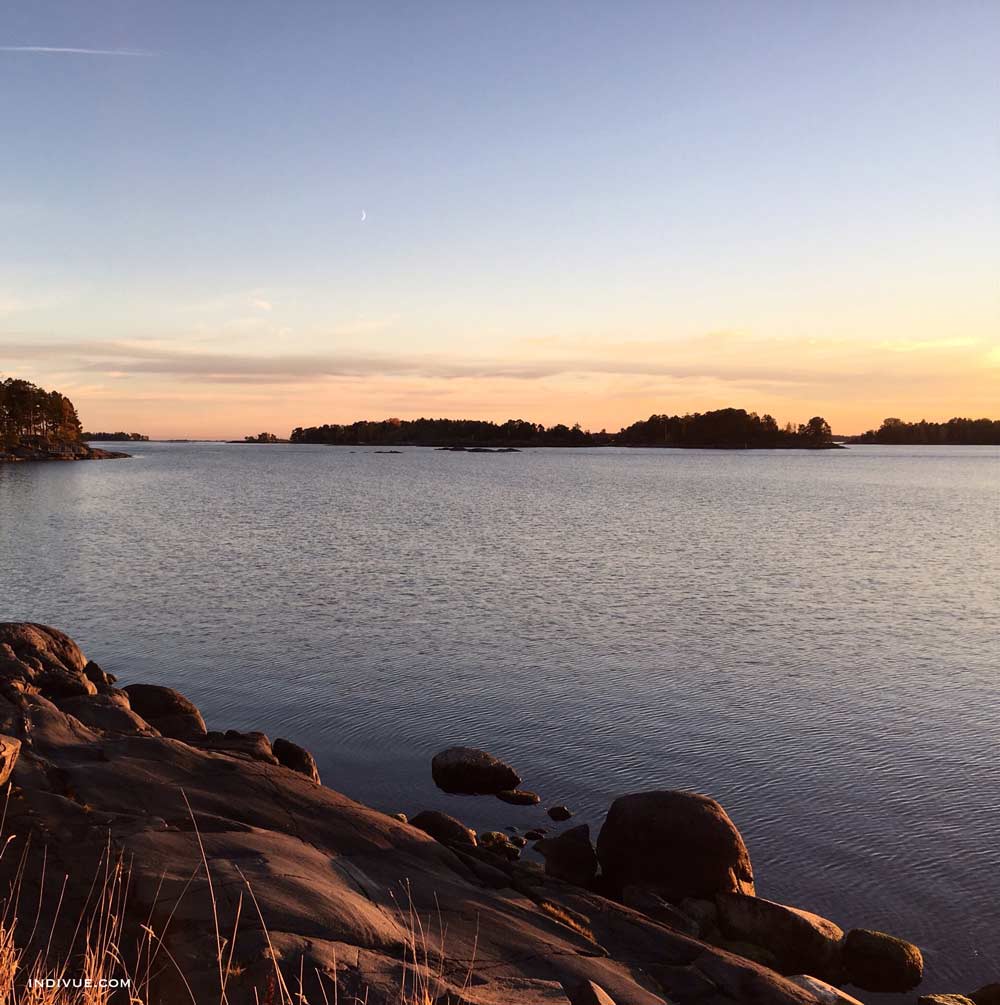 Peaceful beach in Helsinki during sunset