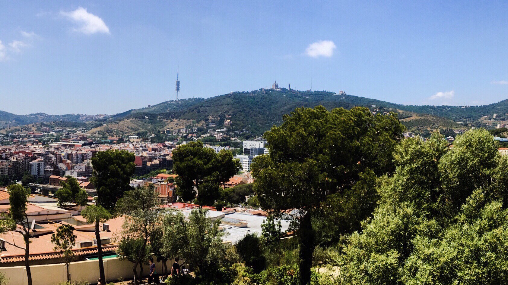 Tibidabo on the hill; view from Park Qüell, Barcelona