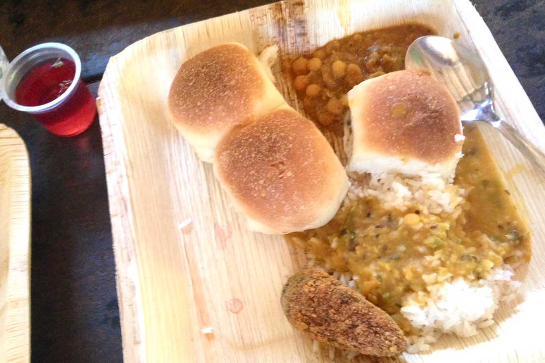 Goan lunch: rice and dal and pao-bread
