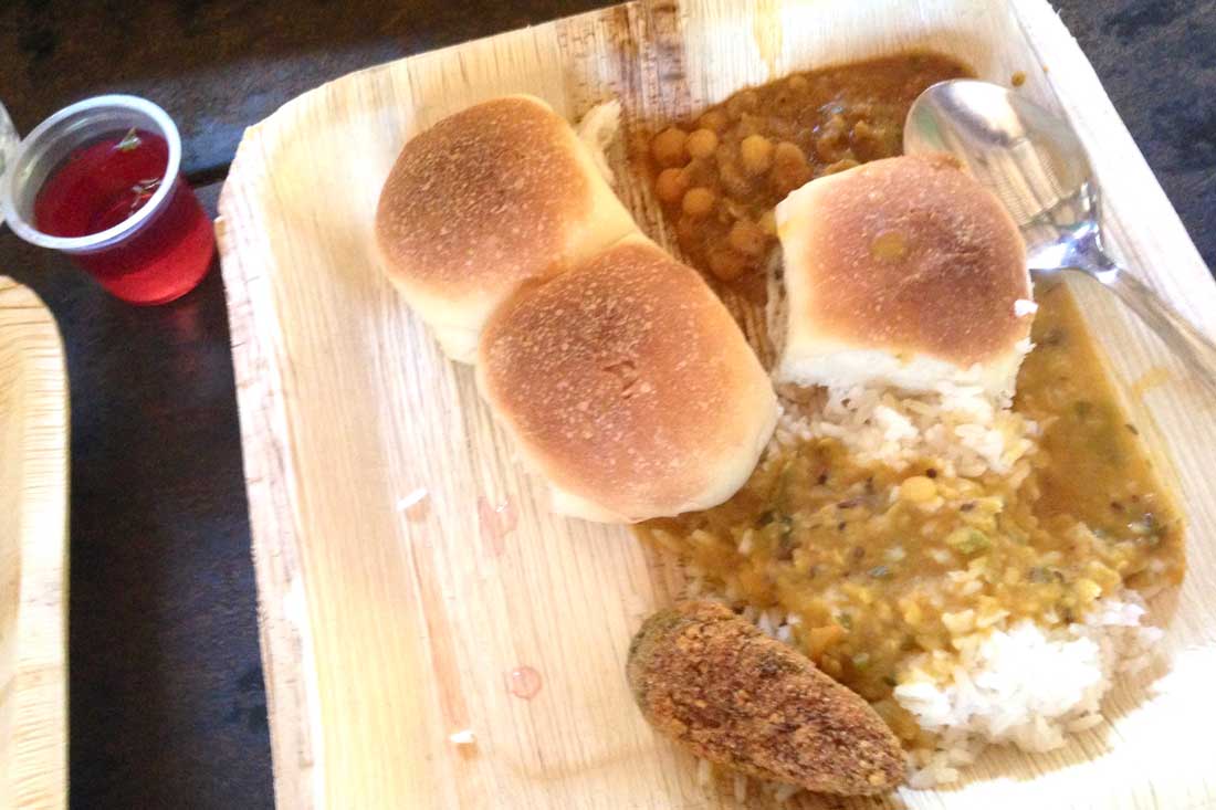 Goan lunch: rice and dal and pao-bread