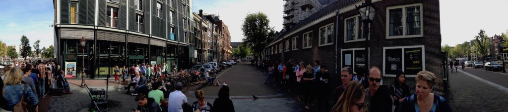 Panorama of the queue for Anne Frank museum in Amsterdam