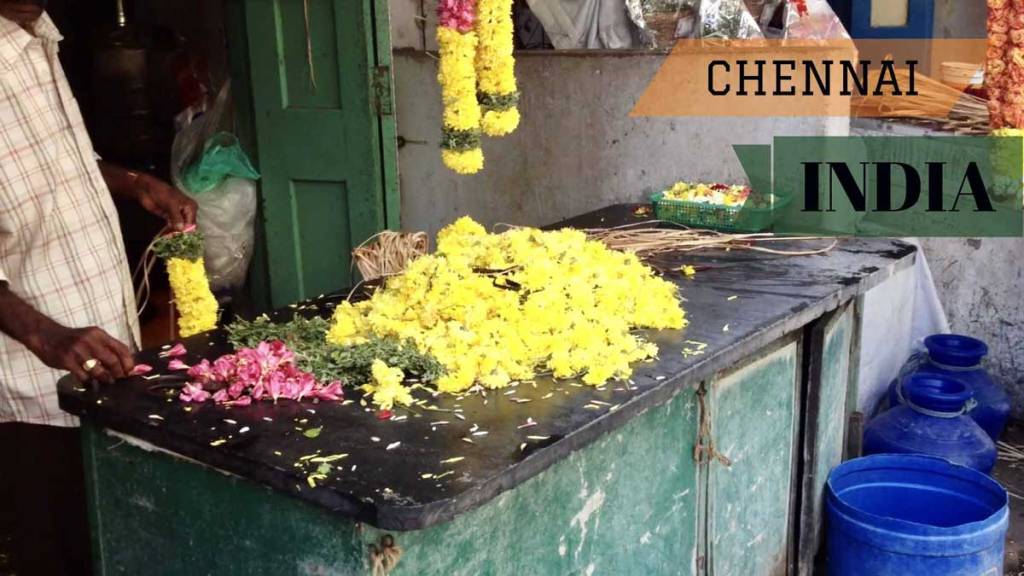 Man making garland in Chennai India