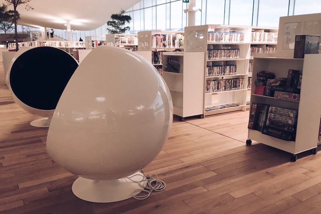 Ball chairs in Bookheaven on the third floor of Oodi library