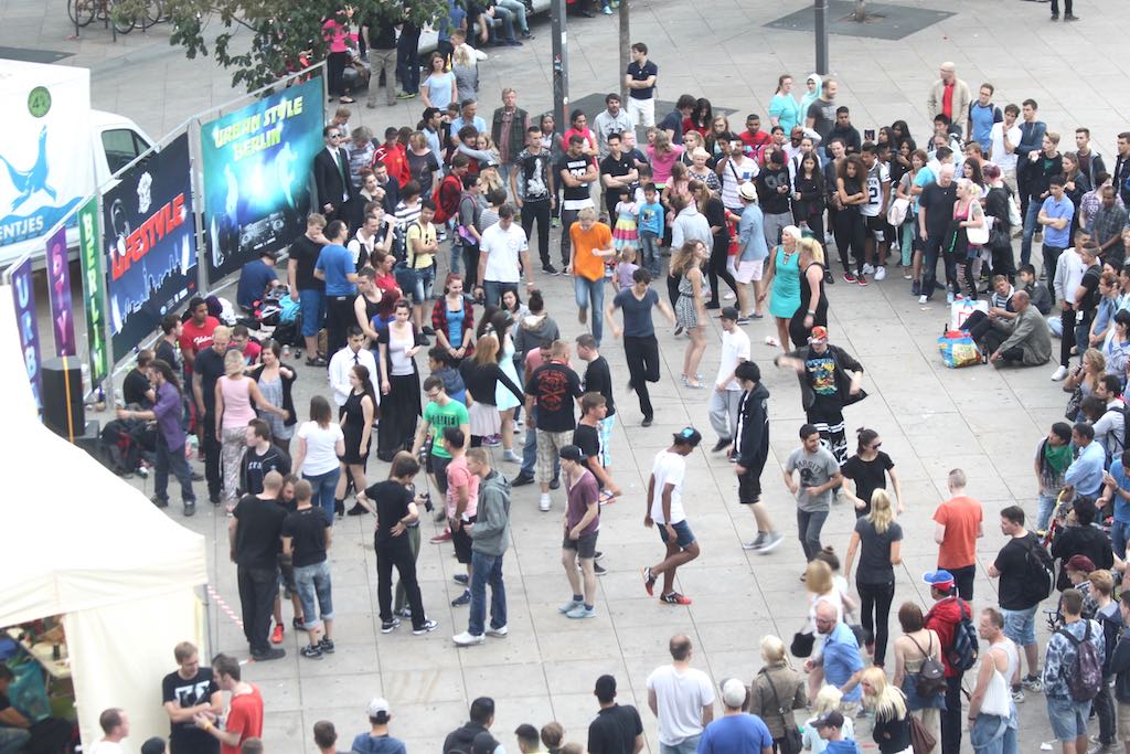 People dancing on the streets of Berlin