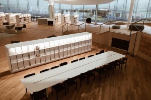 Shelves in Oodi library, empty in November, a few days before the opening
