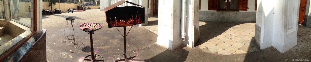 Panorama of candles burning outside a church in Chennai