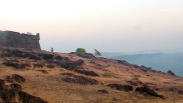 Chapora Fort wall and hill at dusk