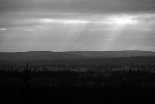 Sunbeams on the horizon on North of Finland