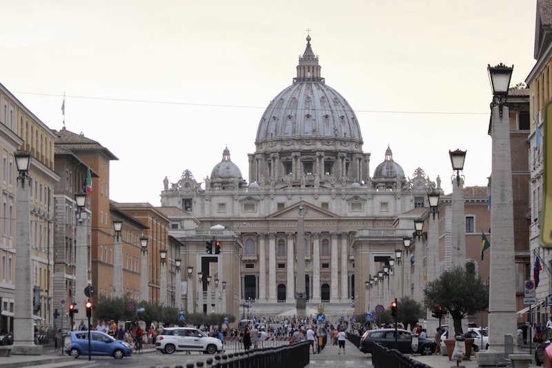St. Peter's Basilica in Vatican during sunset. View from Rome, Italy