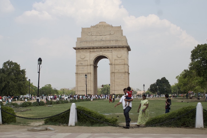 India Gate in Delhi, India, surrounded with people
