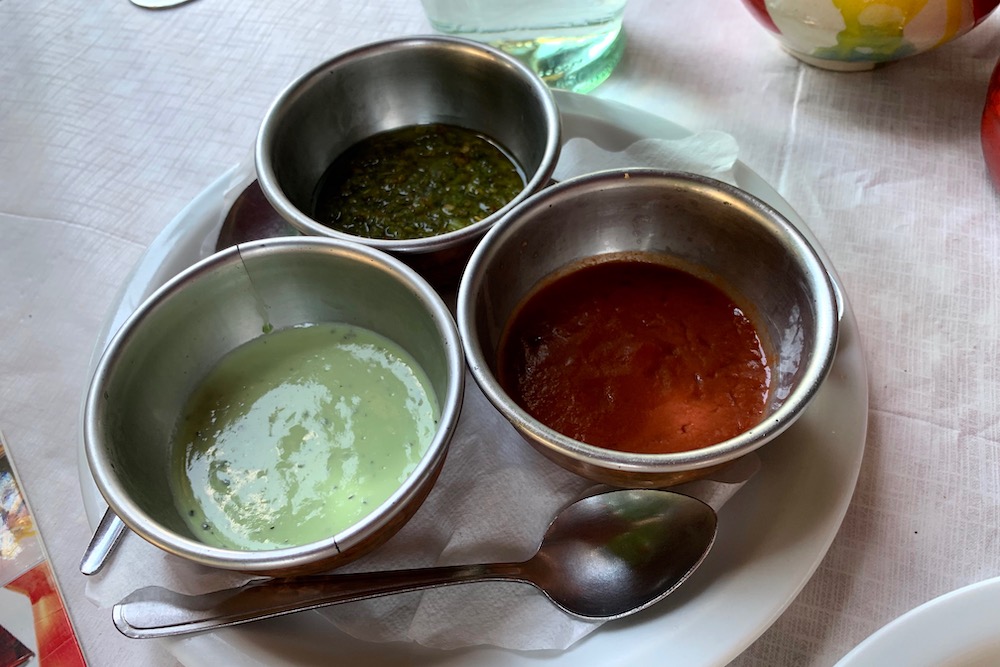 Chutneys in restaurant Bombay Spice