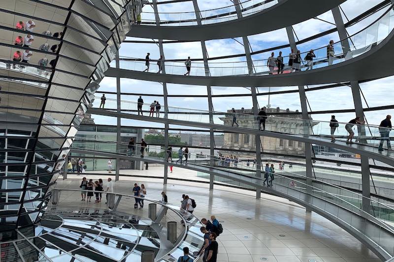 Reichstat building glass wall in Berlin, Germany