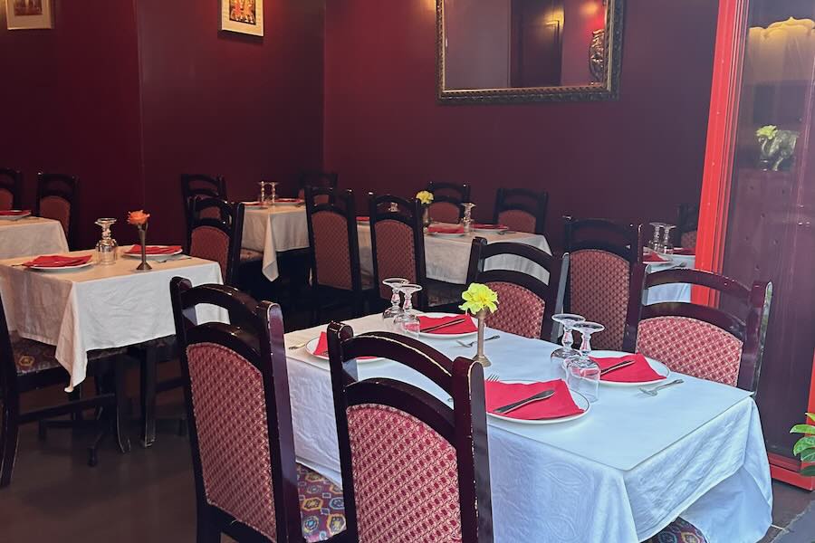 Indian restaurant tables in Kohinoor, Paris, France