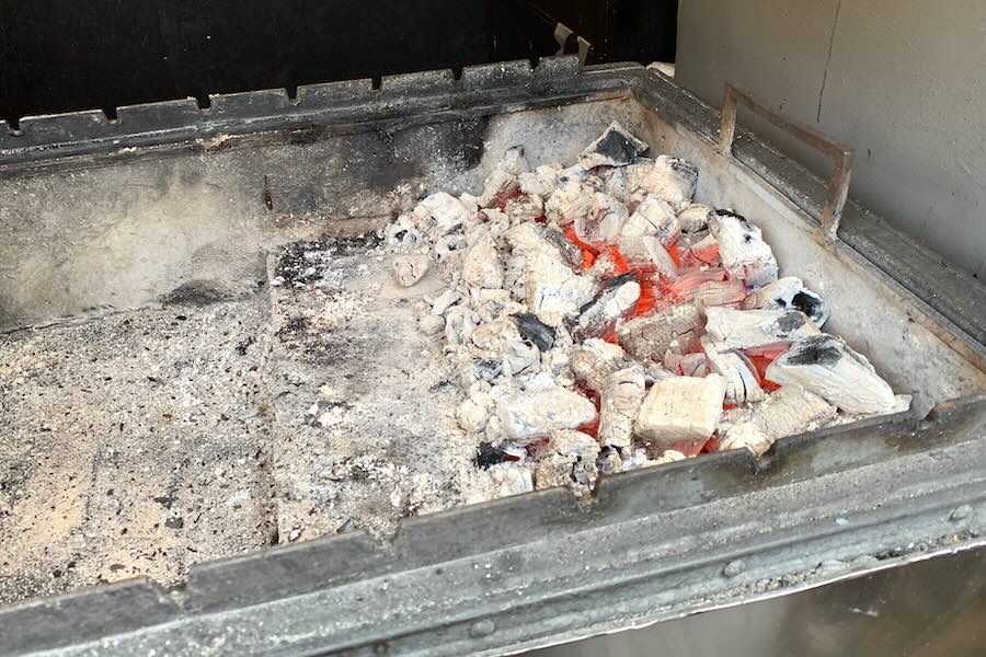 Coals on which trdelnik is fried
