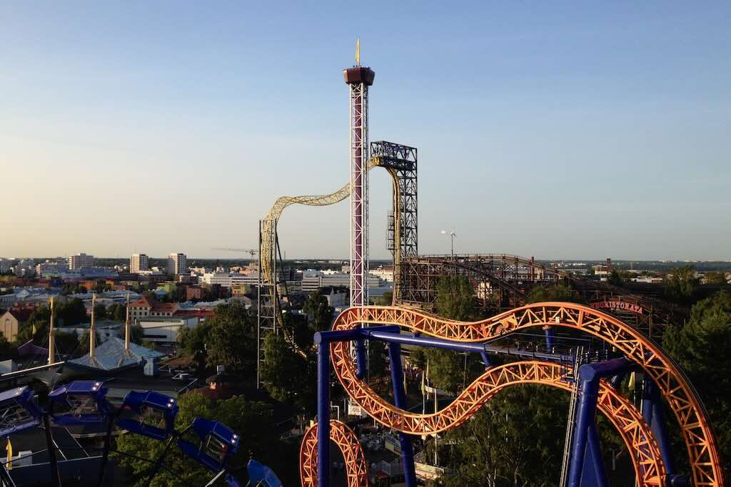 Linnanmäki Fun Park during sunset