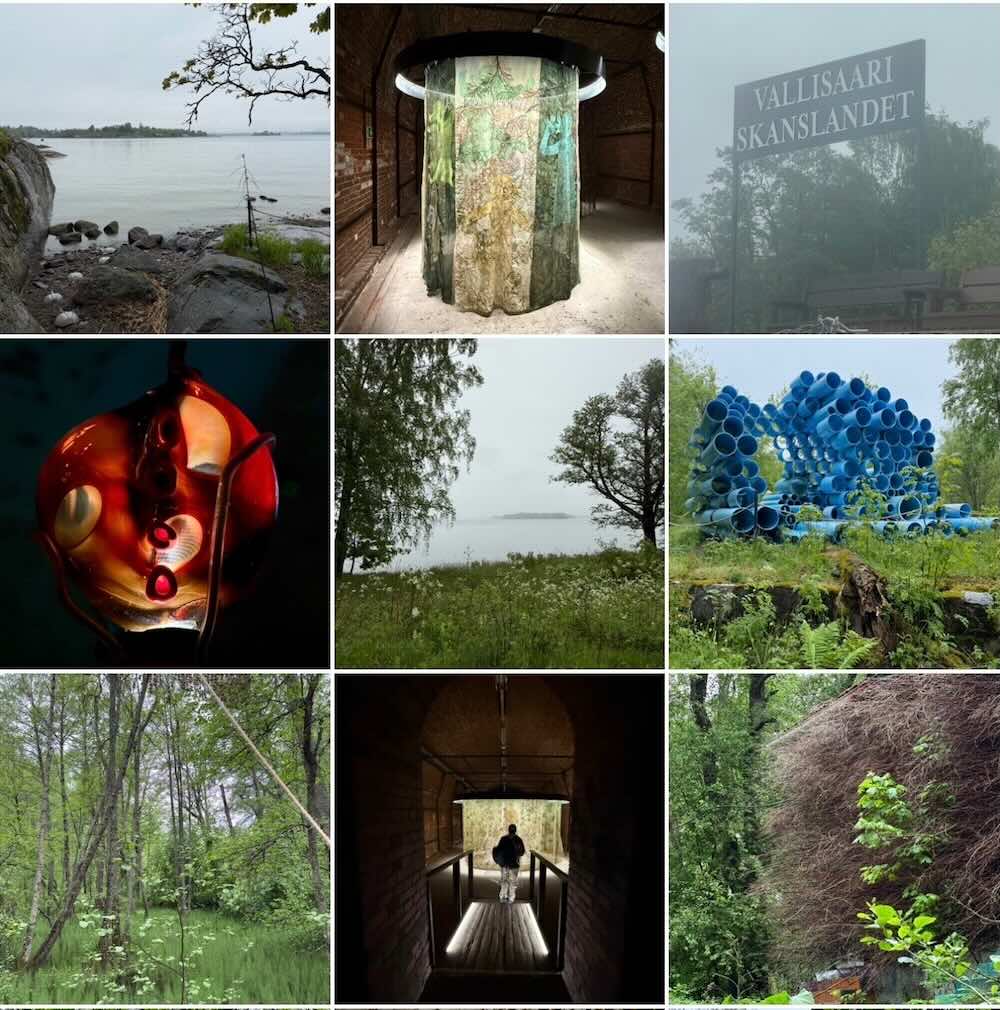 A bit rainy and foggy day gives a nice mysterious perspective to the Vallisaari island art and Helsinki Biennial 2025