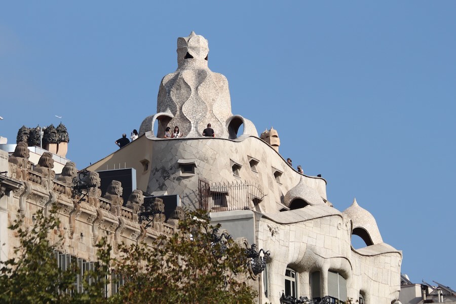 Gaudi architecture in Barcelona with tourists