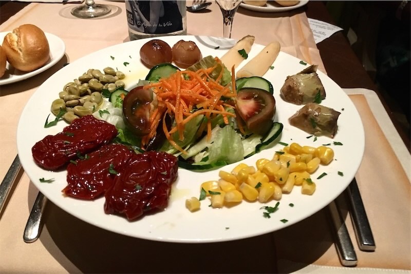 Spanish salad in a Flamenco restaurant in Barcelona